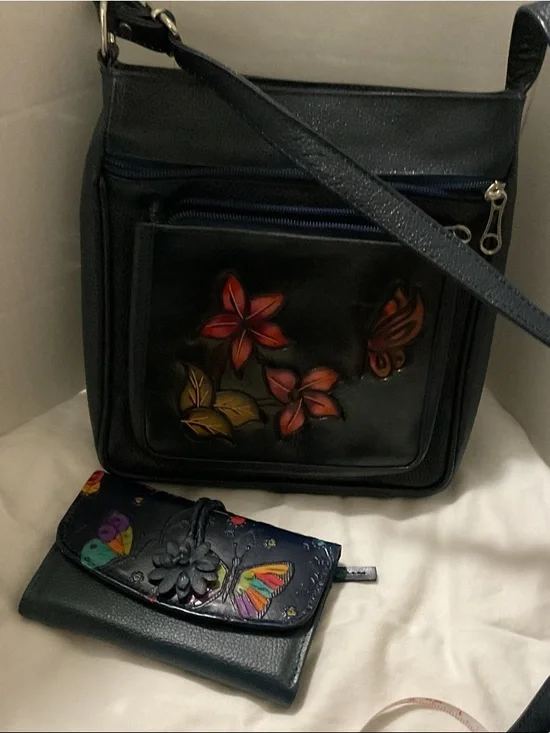 Dark blue Floral Embossed Crossbody Bag - Women's Shoulder Purse. ( free wallet) - Picture 11 of 12